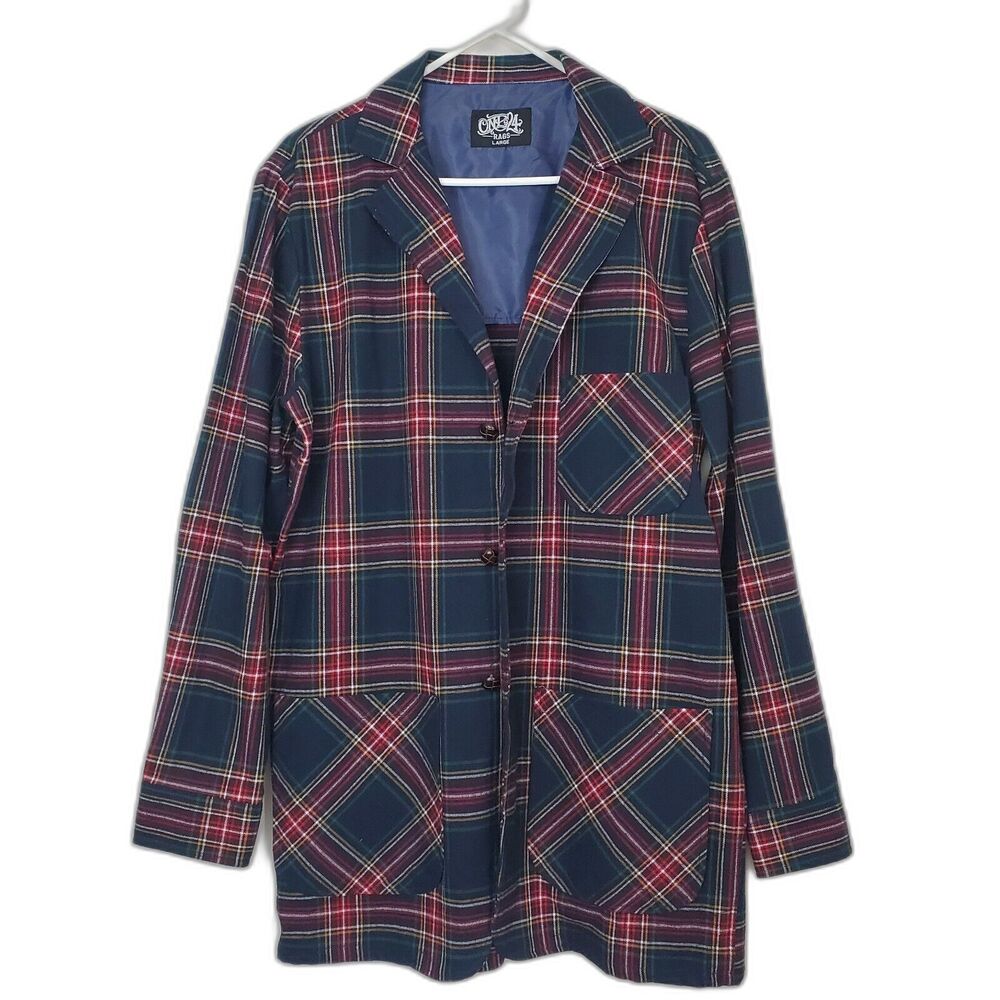 One 24 Rags Womens Plaid Blazer Size L Back To Business Long Sleeve Button Up